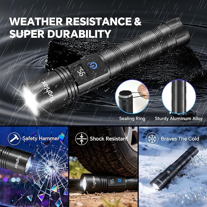 Rechargeable Flashlights 2 Pack, Super Bright Flash Light High Lumens 9900LX, 5 Modes Zoomable Linternas with LCD Digital Display, Powerful Handheld LED Flashlights for Home Emergencies Camping