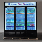 71” Wide Commercial Beverage Refrigerator Display Fridge, Three Glass Door Merchandiser Drink Cooler With LED Light Adjustable Shelves,ETL Sanitation,63.5 Cu Ft,BLACK,Wheels Not Included
