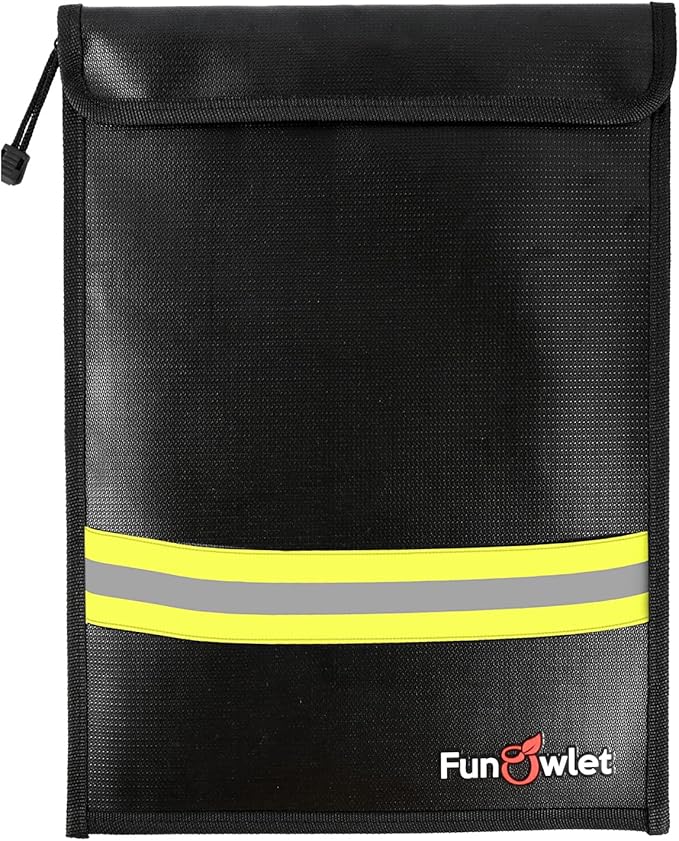 Fireproof Waterproof Money Document Bag - 15" x 11" Upgraded Zipper Bags, Fire & Water Resistant Storage Organizer Pouch for A4 A5 Documents Holder,File,Cash,Jewelry,Passport,Tablet,Laptop (Black)