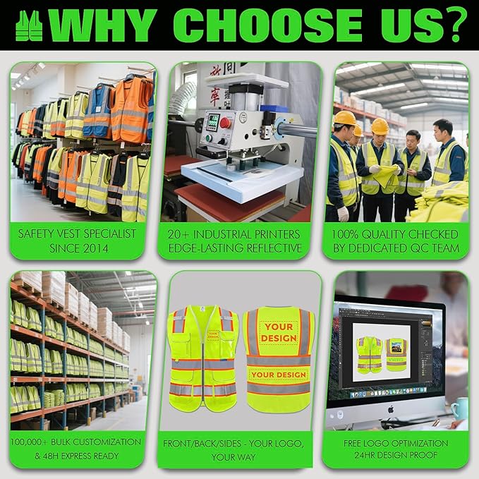 BeautyWill Custom Logo 10 Pockets Safety Vest Class2 ANSI Certified High Visibility Reflective Vest