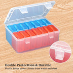 Mathtoxyz Small Bead Organizers(Red, Blue), 45 Pieces Plastic Storage Cases Mini Clear Bead Storage Containers Transparent Boxes with Hinged Lid and Rectangle Clear Craft Supply Case