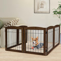 LZRS 6-Panel Extra Wide Wooden Freestanding Dog Gate: Foldable Solid Wood and Steel Wire Chew Resistant Safety Barrier for Doorways, Stairs, and Open Long Spaces Indoor Use, Walnut