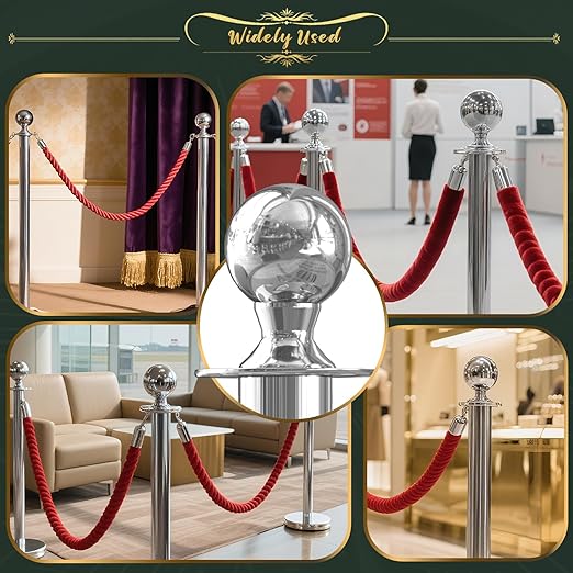 6Pcs Sliver Stanchion Post Queue Velvet Ropes and Posts with Soild Base and 4pcs 5 Ft Red Velvet Ropes Carpet Ropes Posts Stanchion Set Crowd Control Barriers for Party Supplies