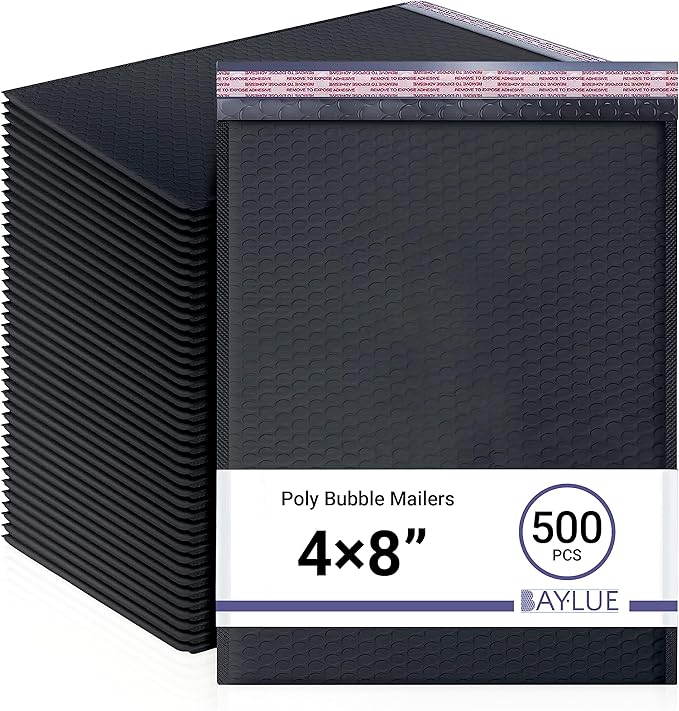 Black Small Bubble Mailers 4x8 Inch #000 | Thick Padded Poly Mailer Envelopes | Mailing Trading Card Sports Card Bubble Envelopes | Water & Tear Resistant | 500 Pack Bulk