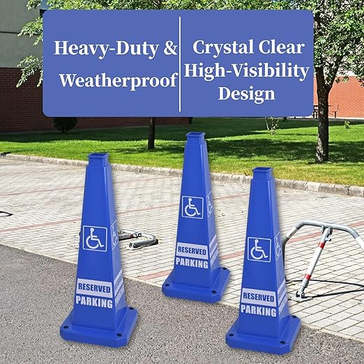BESEA Reserved Parking Cone 3 Pack, 28" No Parking Sign Cone with Weighted Base, Blue 4-Sided “ Reserved Parking” Warning Cone for Driveways Business Parking Lots Garages Indoor/Outdoor