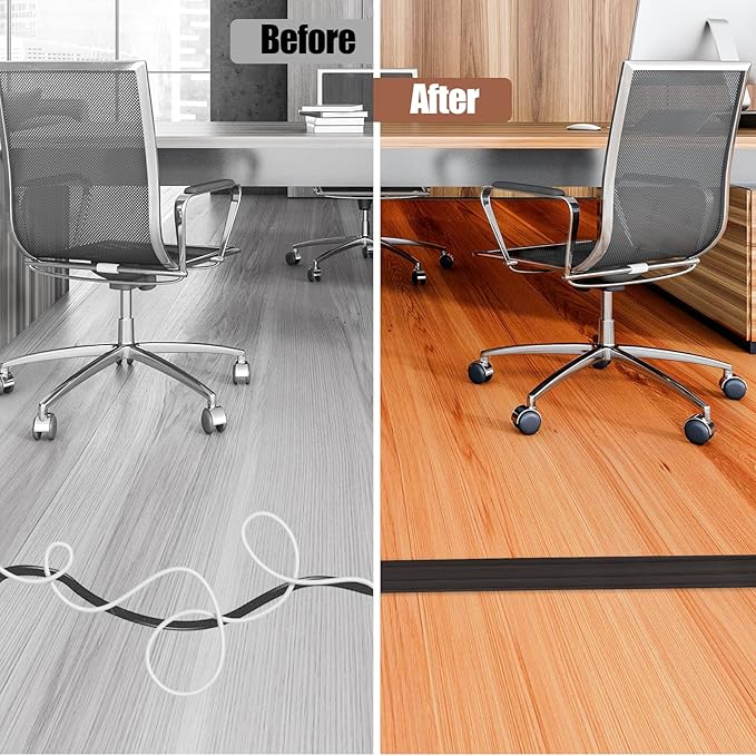 Floor Cord Cover Self Adhesive Cord Hider,3.3FT Cable Management, Extension Strip Protector for Wires, Prevent Cable Trips for Offices, Gyms, Exhibitions Cavity:0.39"(W) x 0.27"(H) Black Wood