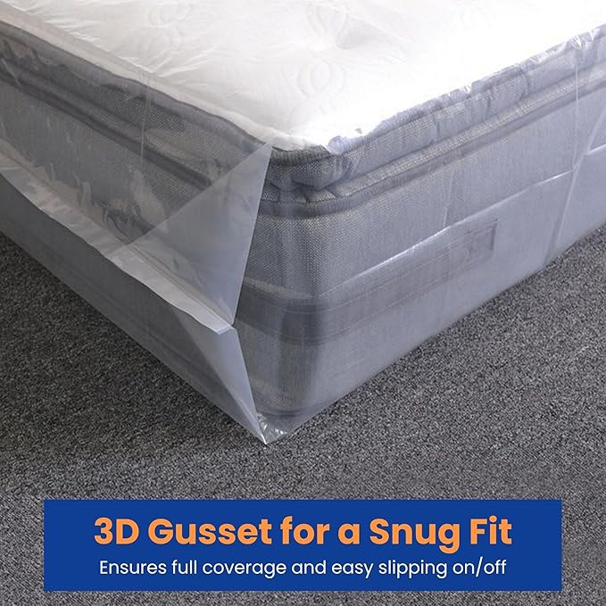 VICMORE 2-Pack Queen Mattress Bags for Moving & Storage – 4 Mil Heavy-Duty Plastic Mattress Cover, Tear-Resistant & Odorless, Reusable & Recyclable