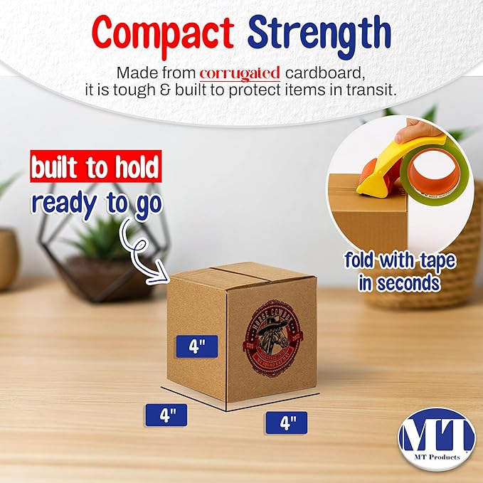 MT Products Custom Printed Kraft Cardboard Shipping Boxes 4" x 4" x 4" - Personalized Mailing Boxes and for Gifting