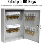 BankSupplies Fort Knox Key Holder Cabinet - 60-Key Cabinet - 60 Easy-to-Write-On Key Tags - Piano Hinged Door - Standard Keyed Lock - Steel Construction - Key Lock Box
