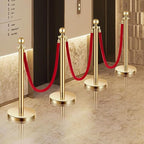 VEVOR Stanchions and Velvet Ropes 8Pcs, Hollow Base with Stainless Steel Post, 6 Red Velvet Ropes and Posts, Crowd Control Barriers Gold Stanchions, Red Carpet Runner Poles for Party Supplies