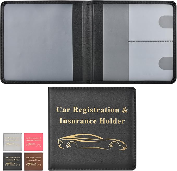 Cacturism Car Registration and Insurance Holder, Vehicle Glove Box Car Organizer Men Women Wallet Accessories Case for Cards, Essential Document, Driver License, Black