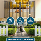 Metal Freestanding Dog Gate Outdoor-4 Panels with Door, Extra Wide Foldable Pet Fence with Pet Monitor Adapter, 32'' Height Tall Dog Gate for Doorways, Stairs, Hallways, Yard, Indoor