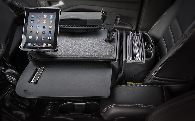 AutoExec AE-GMCD-PI-PS-PM-TAB-BT GripMaster Car Desk for Your Vehicle Workstation and Mobile Office, Black with 400 watt Power Inverter, Printer Stand, Phone Mount and Tablet Mount