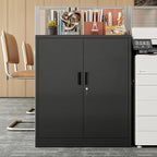 BESFUR Metal Storage Cabinet 36" H, Garage Storage Cabinet with 2 Lockable Doors and 2 Adjustable Shelves, Garage Cabinet for Home Office, Garage,School, Warehouse, Utility Room,White