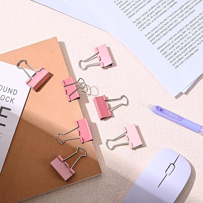 Temiary 208 Pcs Metal Binder Clips, Assorted Sizes Extra Large, Large, Medium, Small, Mini, Micro Binder Paperwork Clip, Morandi Colored Paper Clamps Bulk for Office, Home, School (Pink)