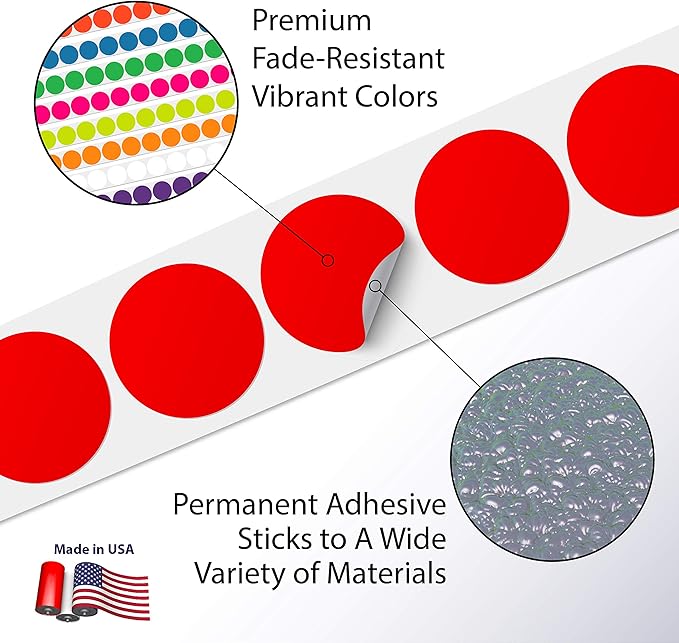 Kenco Color Coding Circle Dot Sticker Labels on a roll (Mix N Match 10 Pack, 2 INCH 500 Stickers)