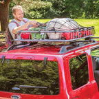 3'x4'Roof Rack Cargo Net， Mesh Bungee Net Stretches to 6'x8' for Rooftop Cargo Basket|12 Metal Carabiners + 12 Hooks Holds Loads Tighter
