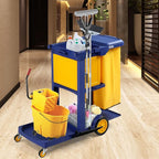 TUFFIOM Multifunctional Janitorial Cart with Key-Locking Cabinet,Cleaning Carts on Wheels,with 15 Gallon Collection Bag,500 lbs Capacity, Yellow&Blue