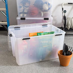 IRIS USA 156 Qt Storage Box with Gasket Seal Lid, BPA-Free, Made in USA - Heavy Duty Moving Containers with Tight Latch, Weather Proof Tote Bin, WEATHERPRO - Clear/Black