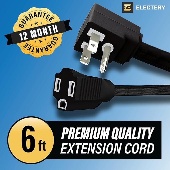 6 ft Heavy Duty Appliance Extension Cord, 14 AWG, 15A 125V 1875W, 3 Prong Flat Plug, ETL Listed, Short Power Extension Cable for Air Conditioner, Refrigerator, Microwave, Indoor Use, Black