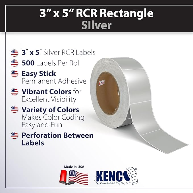 Kenco Color Coding 3 X 5 Rectangle Labels, Inventory Control Stickers 500 Labels Per Roll, Made in The USA (Silver)