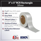 Kenco Color Coding 3 X 5 Rectangle Labels, Inventory Control Stickers 500 Labels Per Roll, Made in The USA (Silver)