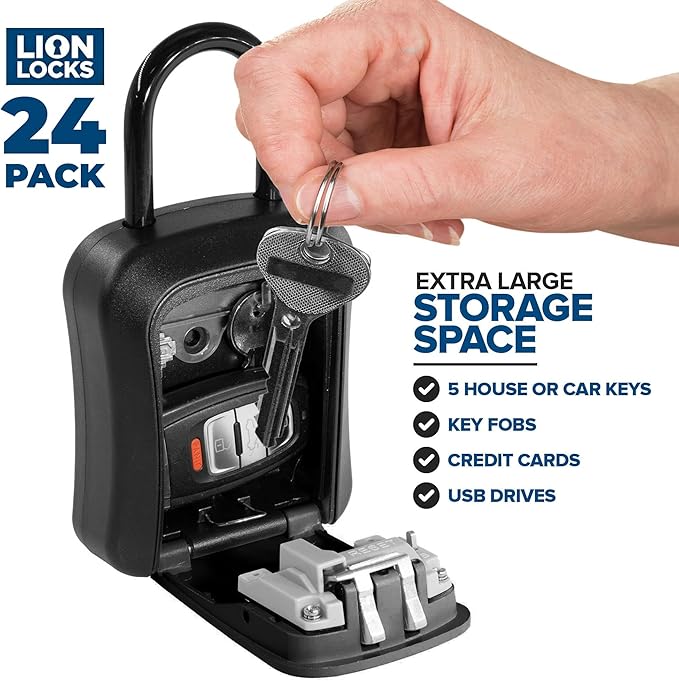 Key Lock Box for Keys with Code (24 Pack) 4 Digit Combination Lockbox for Keys Outdoor, Portable, Waterproof, Realtor Lock Box, Black