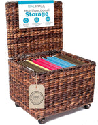 BIRDROCK HOME Seagrass Rolling File Cabinet - Storage Organizer Box with Lid - Home Office Decor - Decorative Organize - Letter Legal Hanging Filing Container - Strong Durable Toy Pillow - Espresso