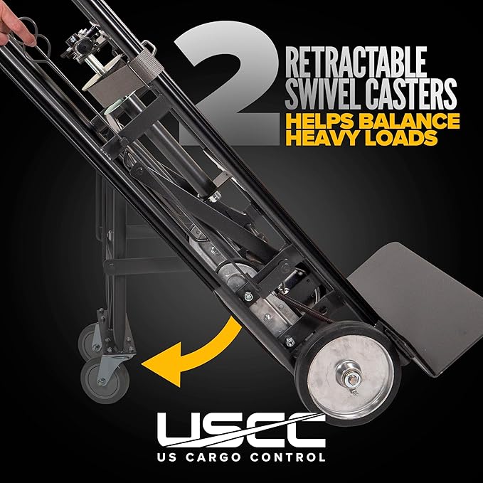 US Cargo Control Appliance Dolly Heavy Duty with Stair Climber & Kickback Wheels, 1,200 LBS Capacity, Industrial Appliance Hand Truck with Single Auto Recoil Strap System, Heavy Duty Steel Hand Truck