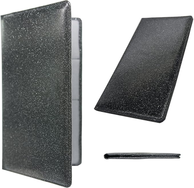 Car Registration and Insurance Holder, Leather Magnetic Shut Vehicle Glove Box Organizer for Document, Card, Driver License, Glitter Black
