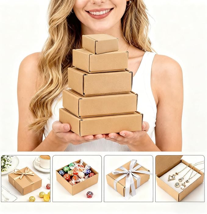 Ellbest 50Pcs Foldable Kraft Boxes Rectangular Boxes Recyclable Cardboard for Packing, Shipping, storaging Lightweight Item 2.8x1.6x1.1 inches