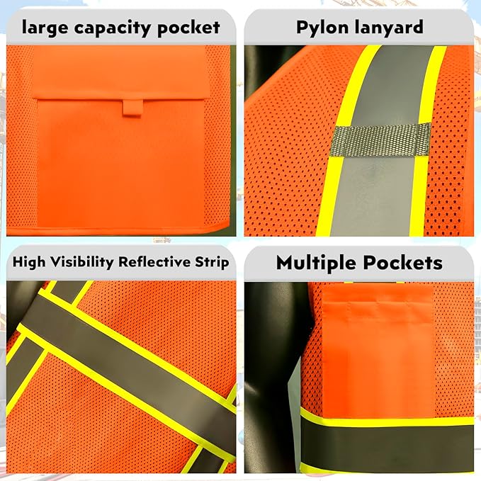 BeautyWill Custom Safety Vest Customized Logo Class 2 High Visibility Reflective Vest with Pockets Construction workwear