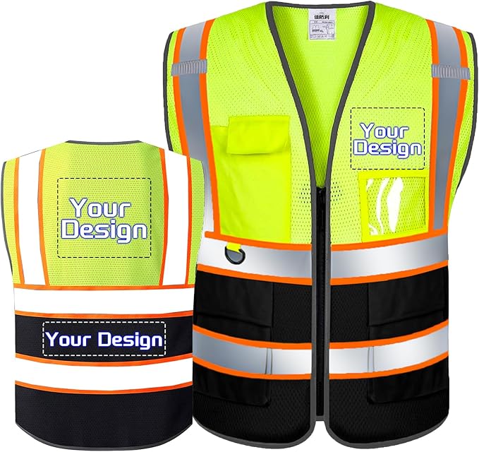 Custom Safety Vest with Logo Pockets High Visibility Reflective Vests Construction Security Workwear