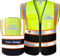 Custom Safety Vest with Logo Pockets High Visibility Reflective Vests Construction Security Workwear