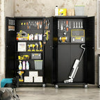 71'' Garage Storage Cabinet on Wheels Black Metal Tool Cabinets with Locking Doors and 3 Adjustable Shelves,Heavy Duty Tall Rolling Steel Cabinets for Garage Warehouse Basement Office