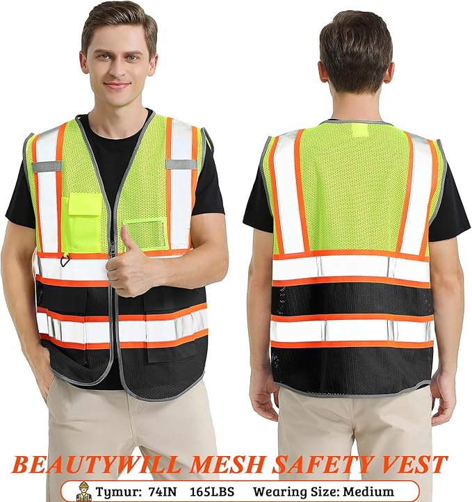 10 Pack Custom Safety Vest Customized Logo Mesh Vest Class 2 High Visibility Reflective Vest with Pockets Workwear（Yellow Black，S ）