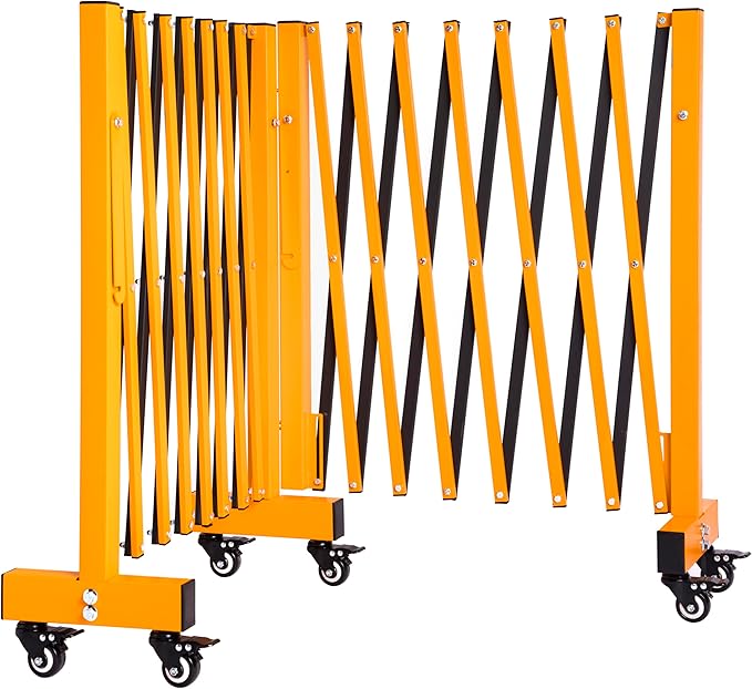 16.5FT Expandable Barricade Gate, Expandable Metal Barricade Gate Alloy Fence and 270 Degrees Direction Adjustment with Wheels, for Industrial or Residential Use (Yellow, 16.5FT)