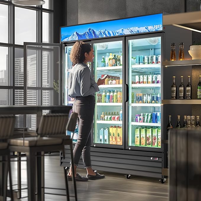 Wilprep Commercial Refrigerator, 72.4 cu. ft. Upright Beverage Display Refrigerator with LED Lighting, 78.1" Swing Glass Door Merchandiser Fridge, ETL, ETL sanitation Listed