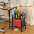 Rolling File Cabinet with Adjustable Dividers, Vertical Filing Cabinet with Storage Drawer on Lockable Wheels, Hanging File Organizer Beside Under Desk for Office, Home（Patent Pending）