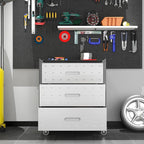 Metal Garage Storage Cabinet with Wheels, Lockable Rolling Tool Cabinet with 3 Drawers, Heavy Duty Mobile Steel Cabinet for Garage Warehouse Workshop