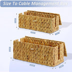 efluky 2 Pack Hand-Woven Cable Management Box with Lid, Water Hyacinth Open Slots Cord Box to Hide USB Wire, Power Strip & Charger for Home & Office and Dorm, Natural