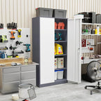 SUNCROWN 72" Metal Storage Cabinet - Heavy-Duty Metal Garage Cabinet with 4 Adjustable Shelves & 2 Doors for Tools, Office, Home, Workshop,Grey & White-Small