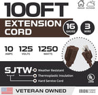 Iron Forge Cable Outdoor Brown Extension Cord 100 ft - 16 Gauge 10 Amp Heavy Duty Brown Outdoor Extension Cords 3 Prong - 16/3 SJTW Great for Outdoor