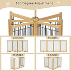 Wire Dog Gate Solid Wood Frame, Anti-Chewing, 4-Panel, 36" Height, 80" Width, Indoor Freestanding Pet Gate Foldable Wooden Dog Fences for Stairs, House, Doorway, Oak Color