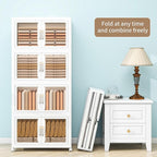 Large Clear Stackable Storage Bins with Lids, 398QT-99.5QT*4Tier Foldable Cabinet for Closet Organizers, Plastic Storage Box with Wheels White