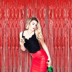 3 Pack 3.3 x 8.2 ft Laser Red Foil Fringe Backdrop Curtains, Tinsel Streamers Birthday Party Decorations, Fringe Backdrop for Graduation, Baby Shower, Gender Reveal, Disco Party