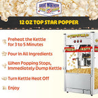 Top Star Popcorn Machine - 12oz Stainless-Steel Kettle, Reject Kernel Tray, Warming Light, and Accessories by Great Northern Popcorn (Red and Yellow)