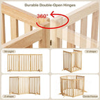 30" Height Tall Freestanding Pet Gate, Solid Wood Folding Safety Fence Wooden Dog Gate with 2 PCs Support Feet Ideal for Stairs, Doorways, Halls, Kitchens, Heavy Duty Gates, 3 Panels, Oak