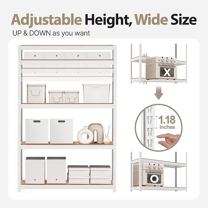 HOMEDANT House 5 Tier Laminated Metal Shelving Unit Adjustable Storage Utility Rack Heavy Duty Shelves Organization Multipurpose Shelf Kitchen Garage Pantry Closet (2, (XL Deep) 48.1" W, White)