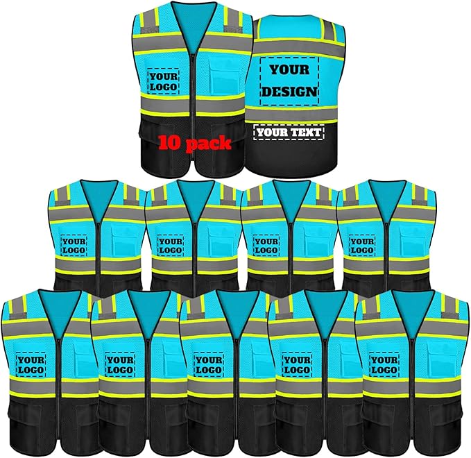 Safety Vest Reflective High Visibility with 5 Pockets ＆Zipper Class 2 Adult Unisex Construction Security Workwear